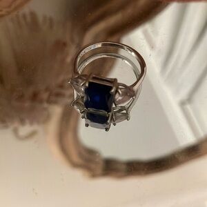 Sapphire and CZ Sterling Silver Women's Ring